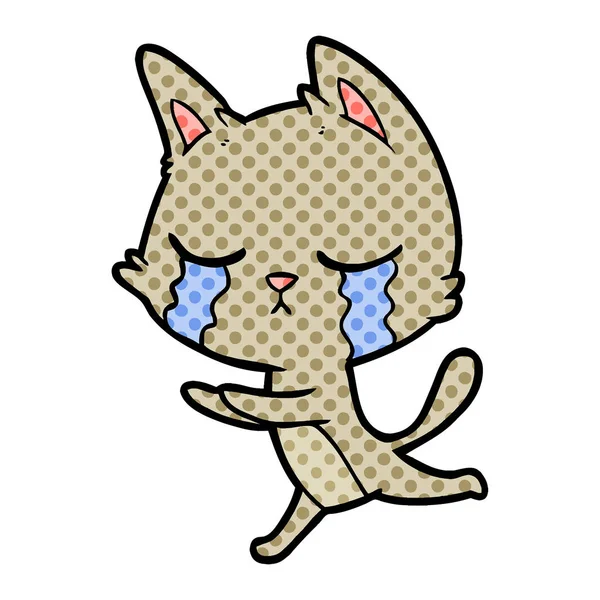泣いている漫画猫を実行します — ストックベクタ