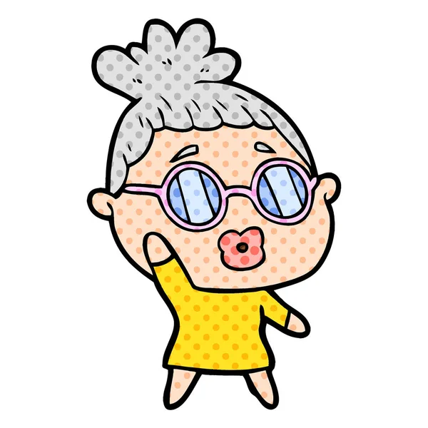 眼鏡をかけた漫画の女性 — ストックベクタ