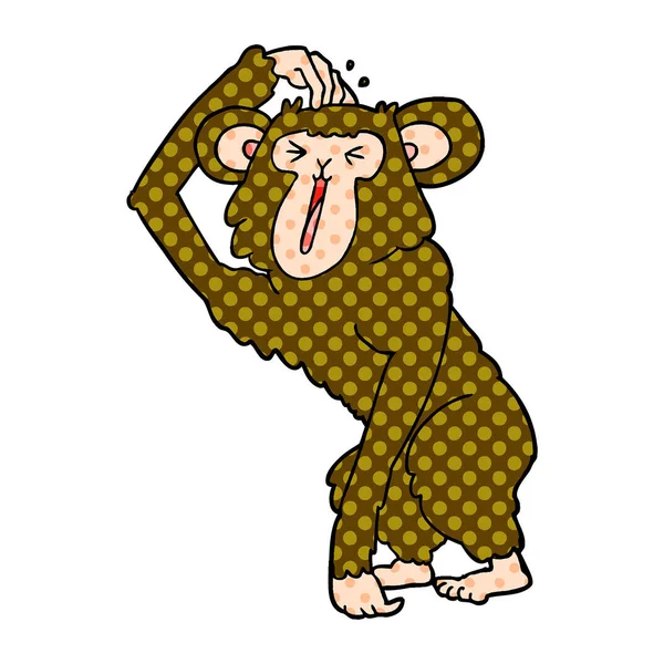 Cartoon Schimpanse Kratzt Kopf — Stockvektor