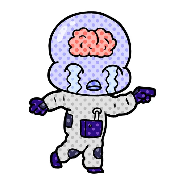 Мультяшний Великий Мозок Інопланетянин Плаче — стоковий вектор