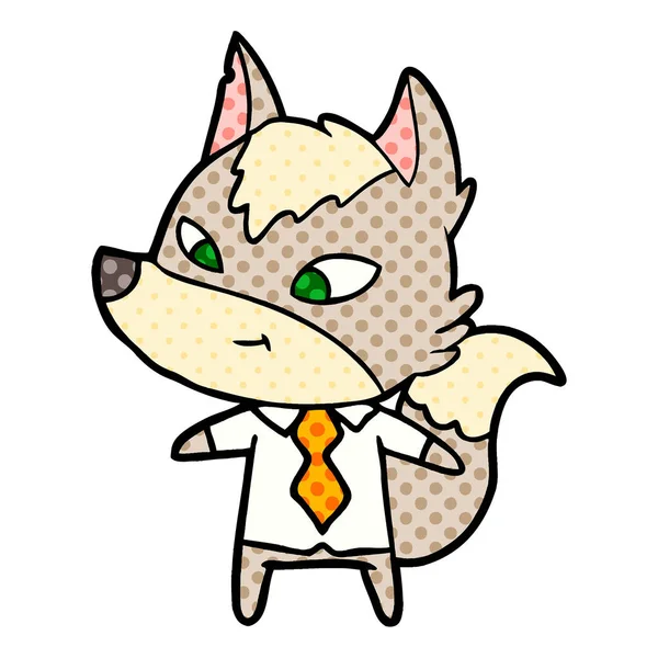 Vector Illustration Friendly Cartoon Wolf — Stock Vector