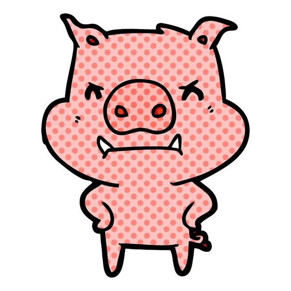 Vector Illustration Angry Cartoon Pig — Stock Vector