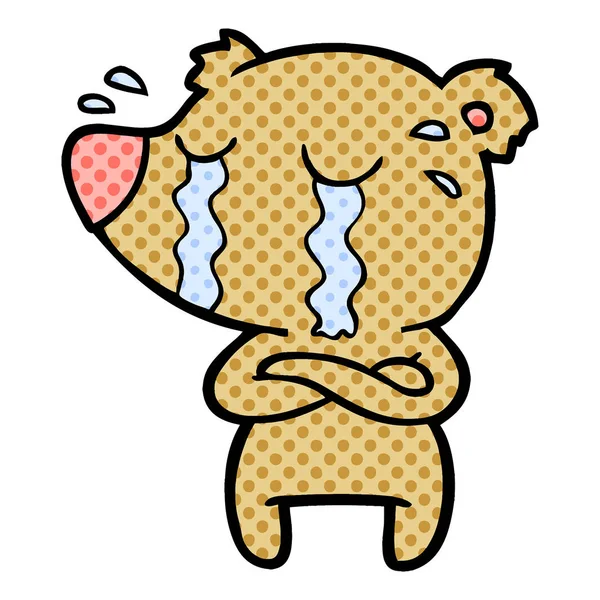 Vector Illustration Cartoon Crying Bear — Stock Vector