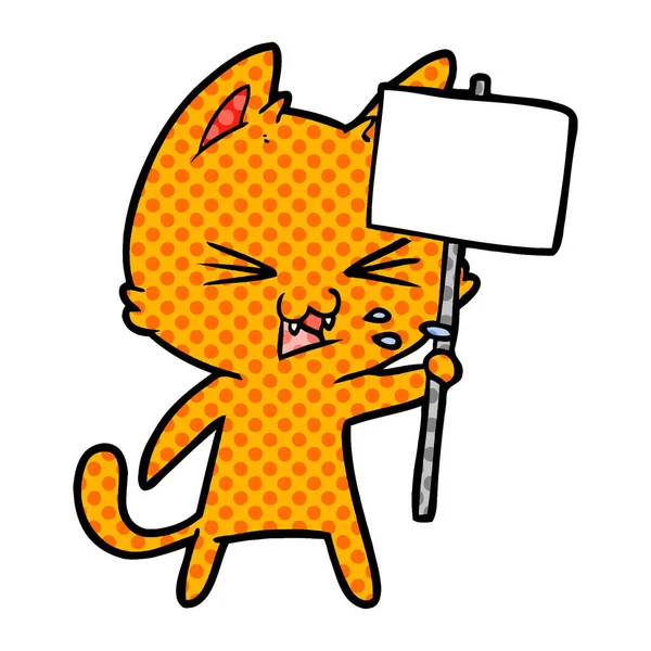 Vectorillustratie Van Cartoon Kat Protesteren — Stockvector