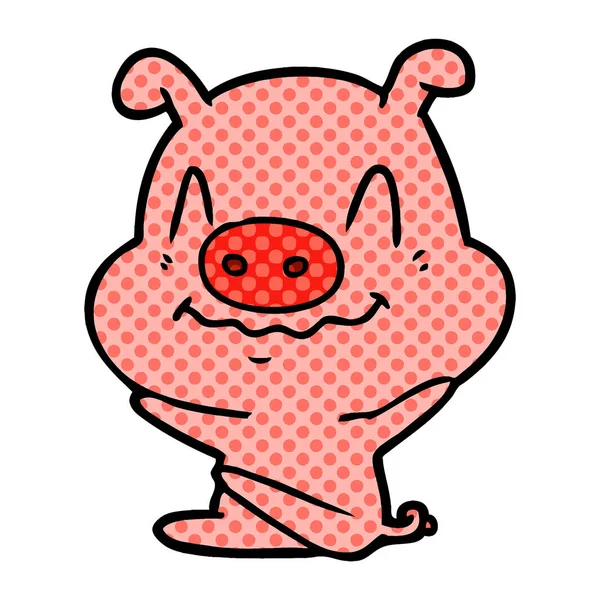 Векторная Иллюстрация Нервной Мультяшной Свиньи — стоковый вектор