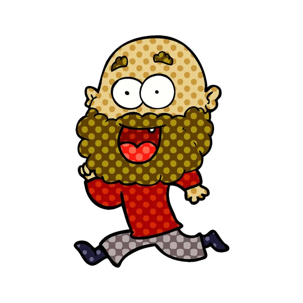 Cartoon Crazy Happy Man Beard Running — Stock Vector