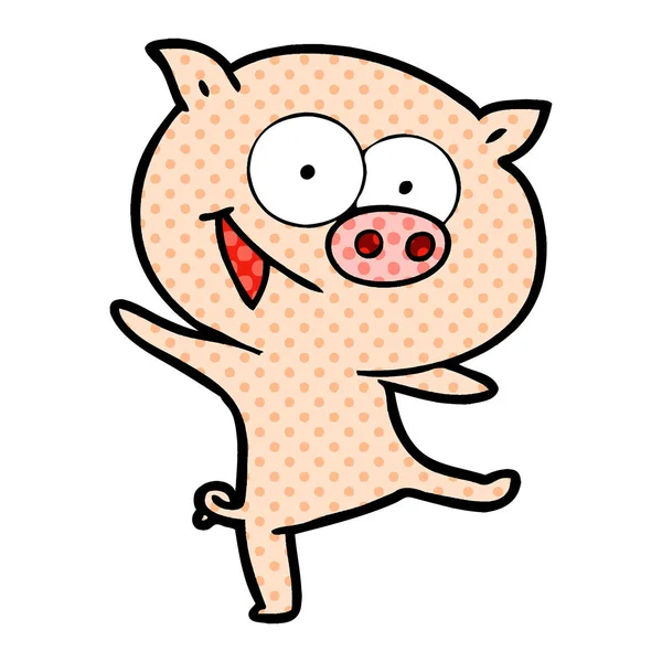 Animado Porco Dança Alegre Desenhos Animados — Vetor de Stock