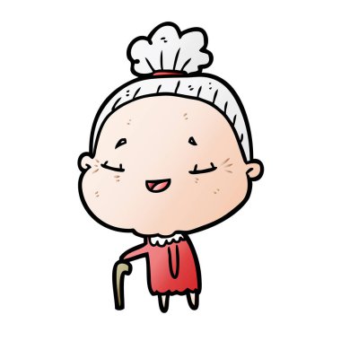 çizgi film yaşlı kadın baston ile