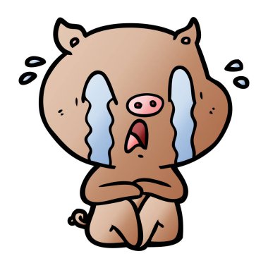 domuz karikatür ağlama vektör çizim