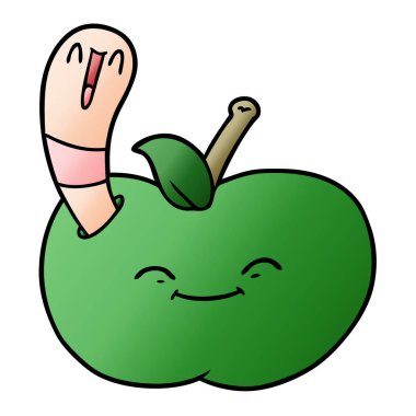 bir elma karikatür mutlu solucan