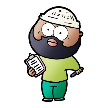 Pano ve kalem ile sakallı adam çizgi film