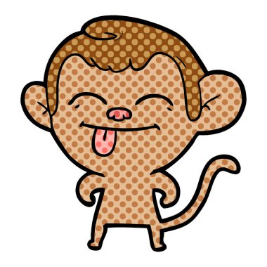 Vektör çizim karikatür maymun üzerinde beyaz izole Dil Gösterilen