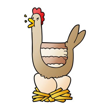 yuva üzerinde oturan karikatür tavuk