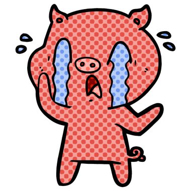 domuz karikatür ağlama vektör çizim