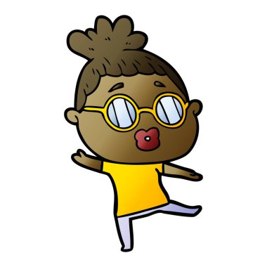 çizgi film kadın giyen gözlük dans