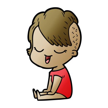 mutlu çizgi film kız vektör çizim