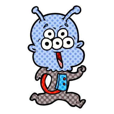 mutlu çizgi film uzaylı vektör çizim