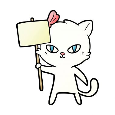 sevimli çizgi kedi protesto işareti ile