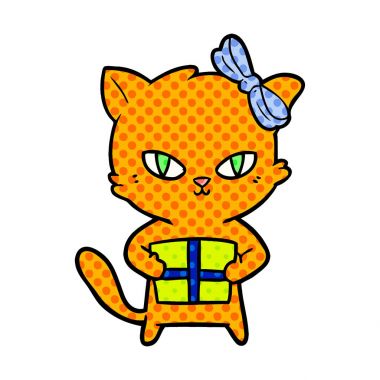 sevimli çizgi kedi hediye ile