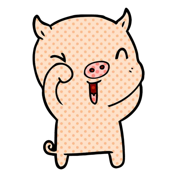 Ilustração Vetorial Porco Cartoon Feliz —  Vetores de Stock
