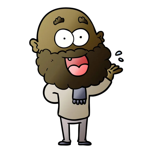 Karikatur Verrückter Glücklicher Mann Mit Bart Erstaunt — Stockvektor