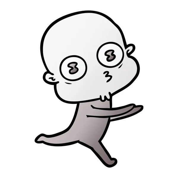 Cartoon Weird Bald Spaceman Running — Stock Vector
