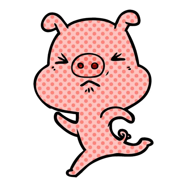 Cartoon Annoyed Pig Running — Stock Vector