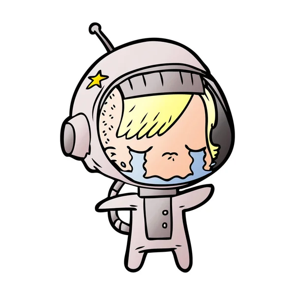Cartoon Gråtande Astronaut Tjej — Stock vektor