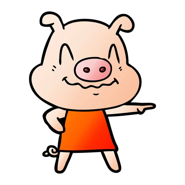 Nervous Cartoon Pig Wearing Dress — Stock Vector