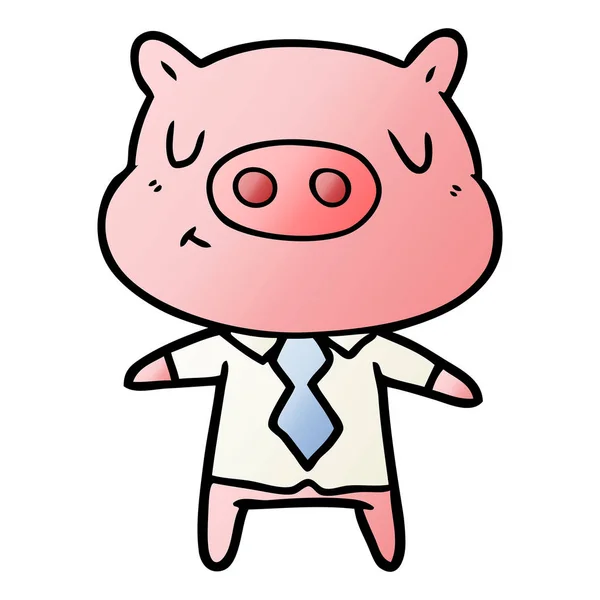 Conteúdo Dos Desenhos Animados Porco Camisa Gravata — Vetor de Stock