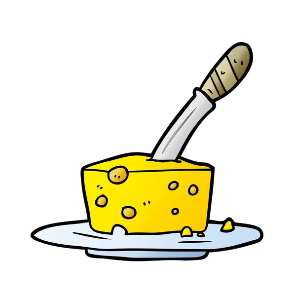 Cartoon Knife Block Cheese — Stock Vector