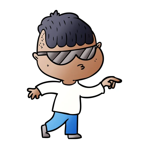 Niño Dibujos Animados Con Gafas Sol Apuntando — Archivo Imágenes Vectoriales