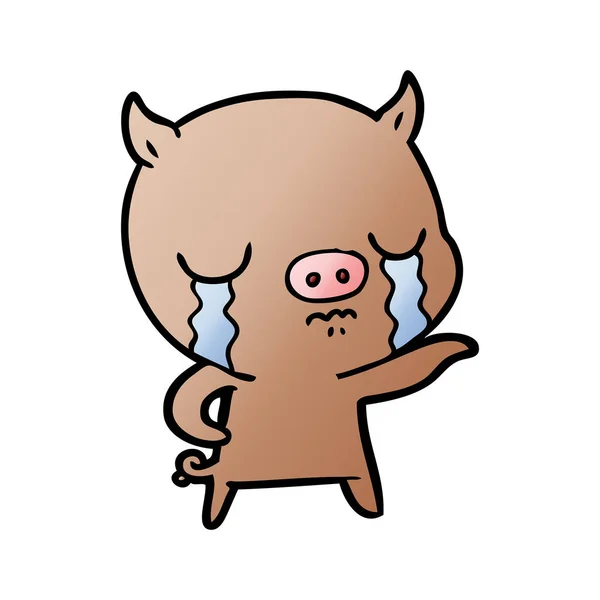 Dessin Animé Cochon Pleurer Pointant — Image vectorielle