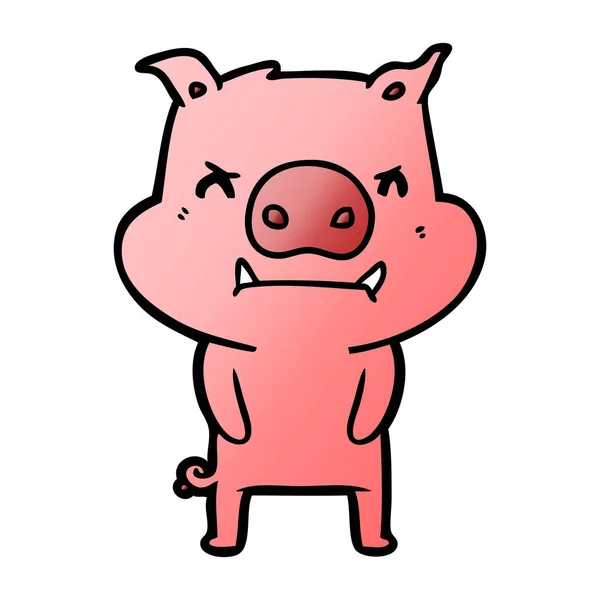 Ilustración Vectorial Cerdo Dibujos Animados Enojado — Vector de stock