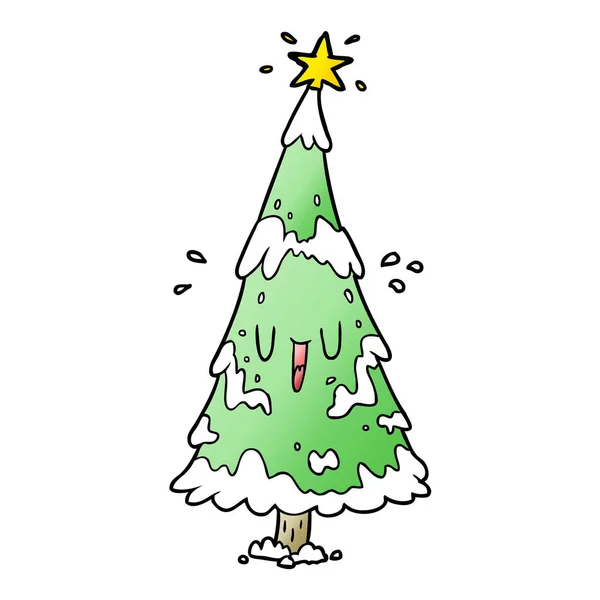 Cartoon Snowy Christmas Tree Happy Face — Stock Vector