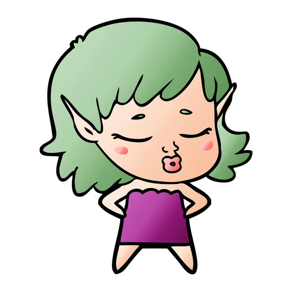 Bonita Chica Dibujos Animados Elfo — Vector de stock