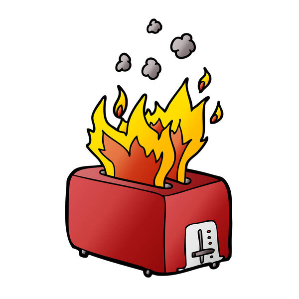 vector illustration of cartoon burning toaster