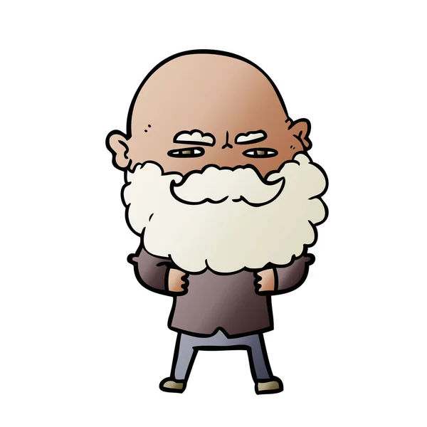 Hombre Dibujos Animados Con Barba Frunciendo Ceño — Vector de stock