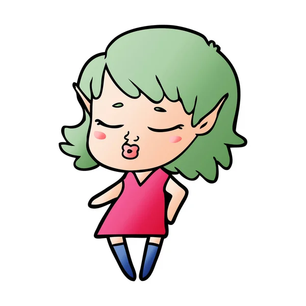 Pretty Cartoon Elf Girl — Stock Vector