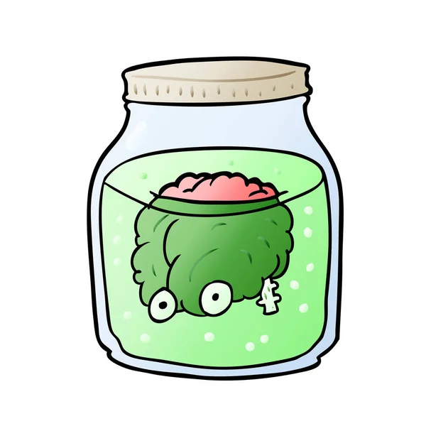 Cartoon Spooky Brain Floating Jar — Stock Vector