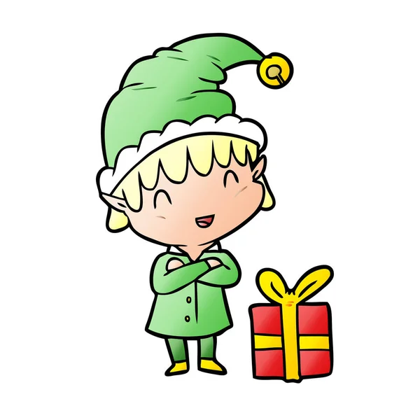 Dibujos Animados Feliz Navidad Elf — Vector de stock