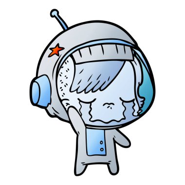 Hoşça kal sallayarak ağlayan astronot kız çizgi film