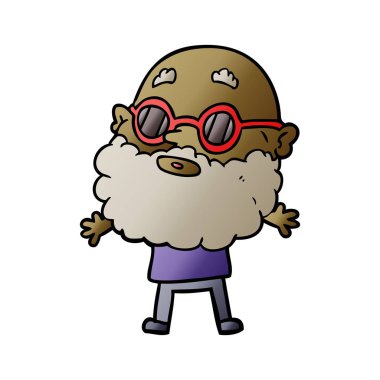 çizgi film meraklı adam sakal ve güneş gözlüğü