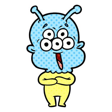 mutlu çizgi film uzaylı vektör çizim