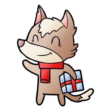 Dostu karikatür kurt ile hediye