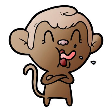 Vektör çizim üzerinde beyaz izole karikatür maymun gösteren dil gülen