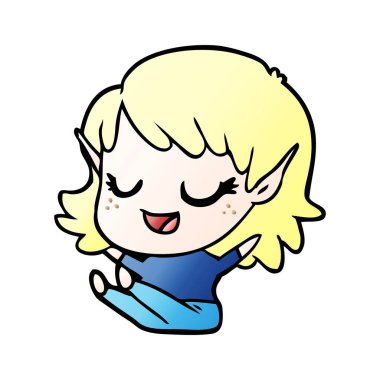oturan mutlu karikatür elf kızı