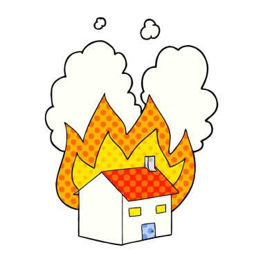 Evi yanan karikatür vektör çizim