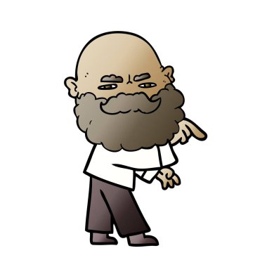 çatık ve işaret eden sakallı adam çizgi film