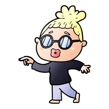 Çizgi filmdeki gözlüklü kadın.